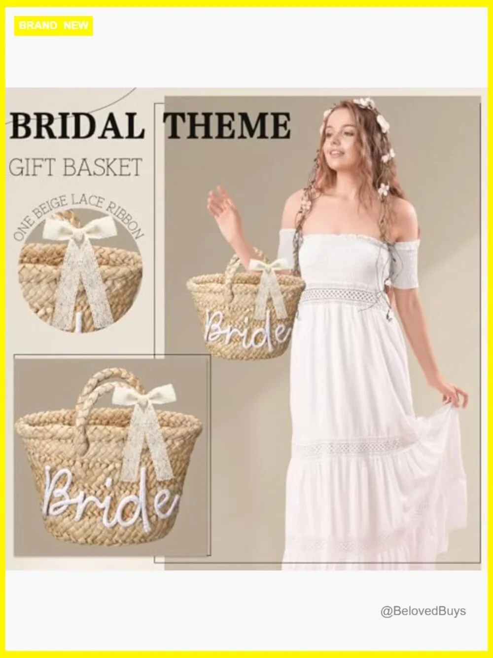 Straw Beach Tote with BRIDE Letters, Bachelorette Wedding Gift Bag - Picture 5 of 7